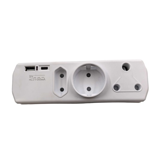 1*5A+1*5A EU+1*16A+2USB MULTIPLUG ADAPTER AY299-801
