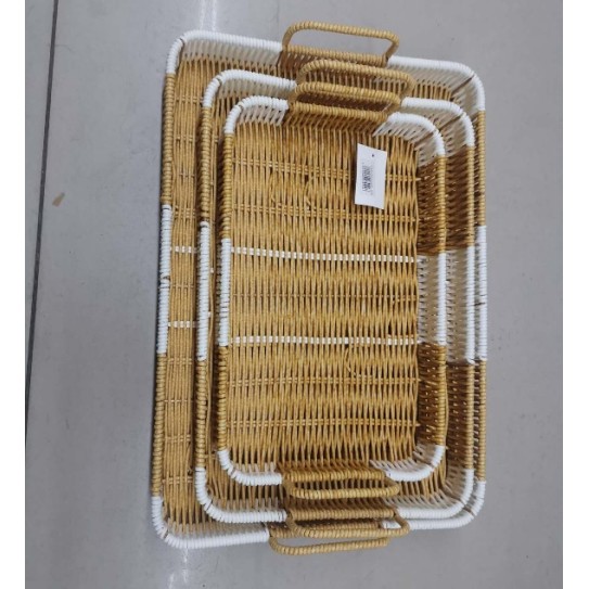 CC097-002 light brown rattan basket rectangle 3PCS