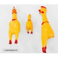 Screaming rubber chicken toy.