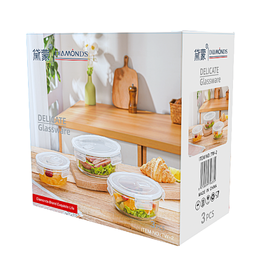 CC144-017 glass food containerTW-2 3pcs880ml/600/325ml