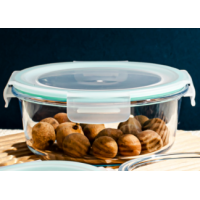 Round glass food container